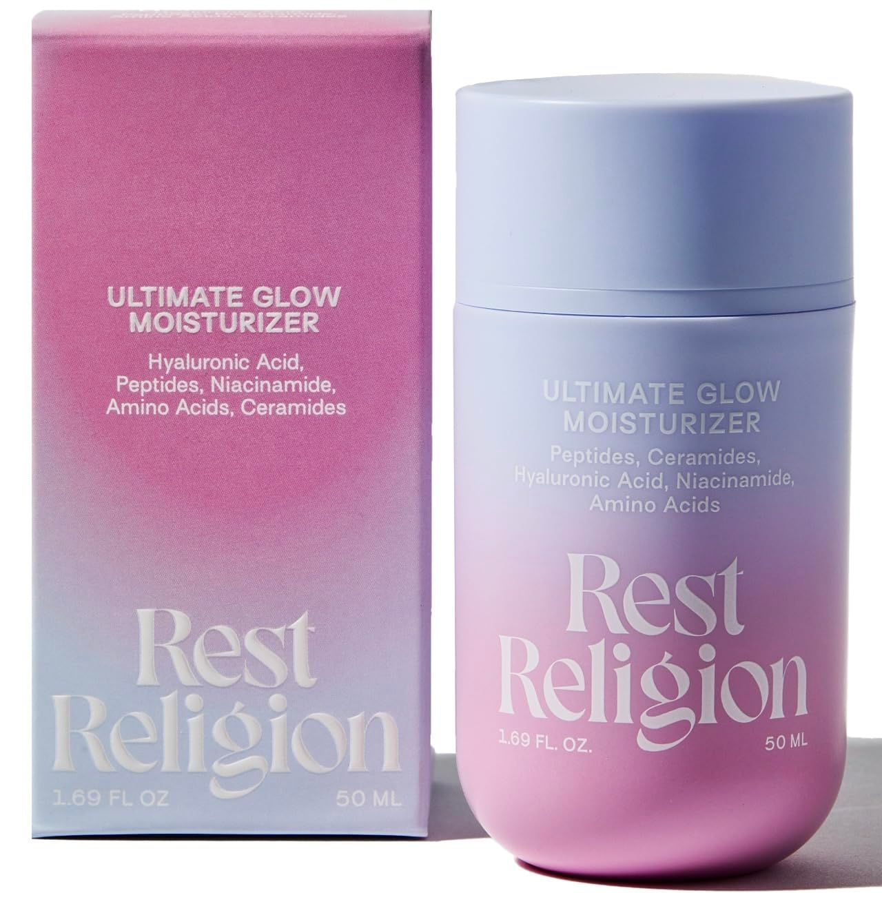 Rest Religion Ultimate Glow Moisturizer with Peptides, Ceramides, Hyaluronic Acid, Niacinamide, Face Moisturizer for Dry, Stressed Dull Skin