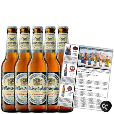 Weihenstephaner - Non-Alcoholic Hefeweizen Beer 5 Pack Made In Germany, 11.2ozbtl, includes PhoneTablet Holder BeerPairing Recipes