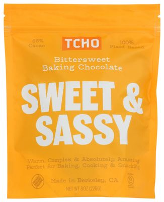 Tcho Bittersweet Baking Chocolate, Sweet Sassy, 100 Plant Based, 66 Cacao, Perfect for Baking, Cooking Snacking, Vegan, Kosher, USDA Certified Organic, Non-GMO, 8 Ounce (Pack of 6)