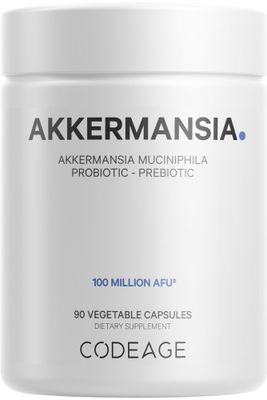 Codeage Akkermansia Muciniphila Probiotic Supplement - 3-Month Supply of Akkermansia Chicory Inulin - Daily Synbiotic Probiotic Chicory Root - 100 Million AFUs - Gluten-Free - 90 Capsules