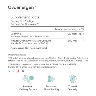 OvoEnergen Ubiquinol CoQ10 100mg Softgels, CoQ10 Supplement for Women to Support Reproductive Health and Egg Health, Fertility Booster with Kaneka QH, VESIsorb Technology (84 Softgels, 28 Day Supply)