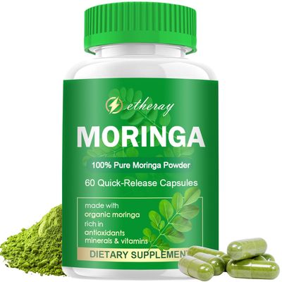 etheray Moringa Capsules, Pure Moringa Powder 800mg per Serving - Rich in Antioxidants Multi Minerals Vitamins Green Superfood - Supports Energy, Skin Health, Gut Health - 60 Capsules