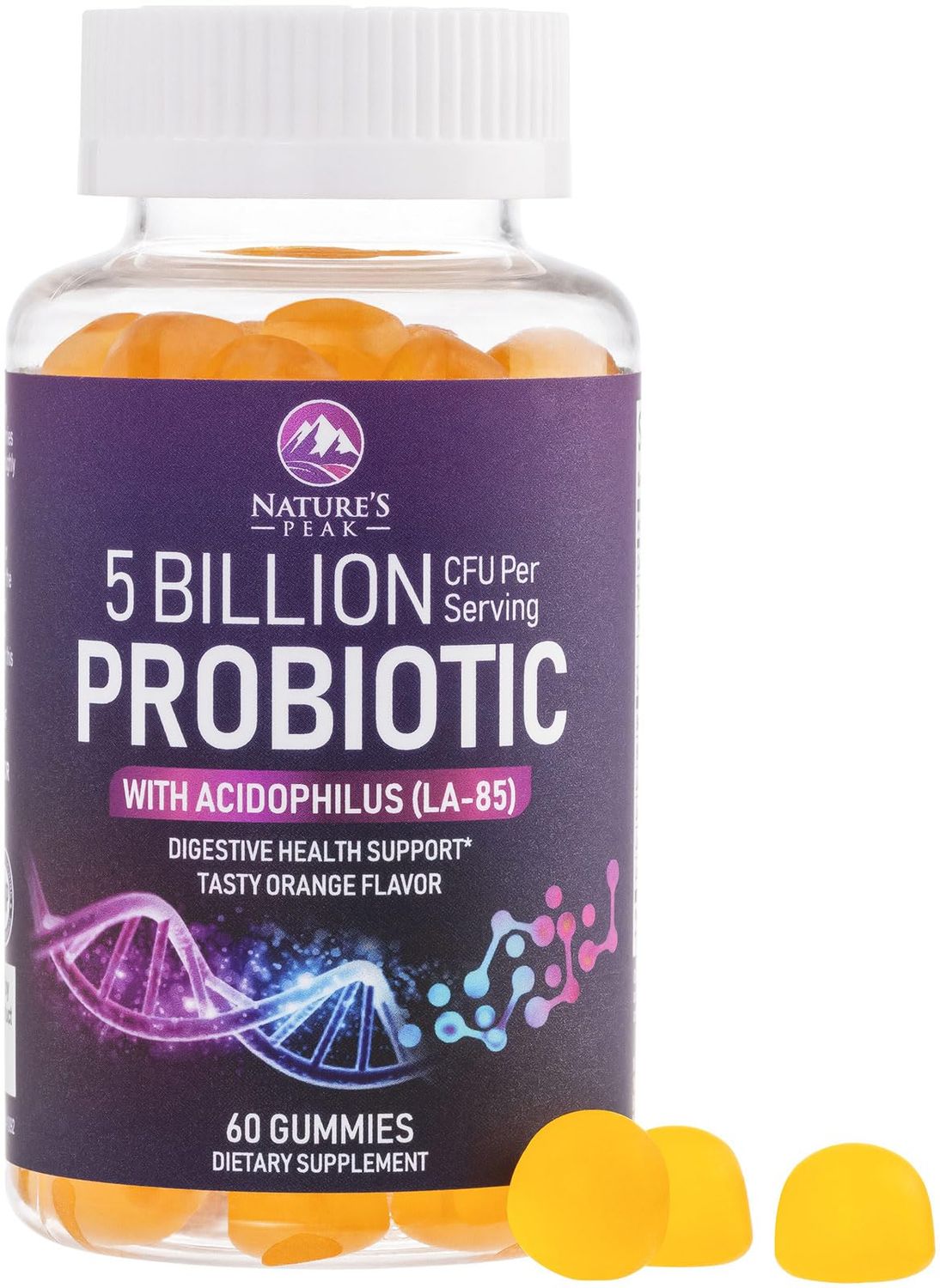 Probiotic Gummies for Women, Men Teens - 5 Billion CFUs, 6 Probiotic Strains, Orange Flavor - Daily Gummy Probiotics Supplement for Natural Digestive Health, Good Gut Immune Support - 60 Count