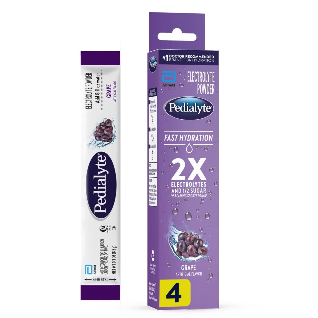 Pedialyte Fast Hydration Grape Electrolyte Powder 0.3 oz Packets, 4 count