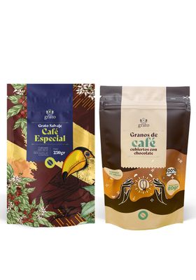 Grato Specialty Coffee Kit - Ground (250g) Chocolate-Covered Beans (80g) Premium Colombian Coffee Gourmet Snack
