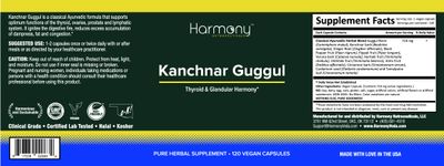 Kanchnar Guggul - Thyroid Glandular Harmony - 120 Vegan Capsules - Harmony Nutraceuticals Guggul Resin