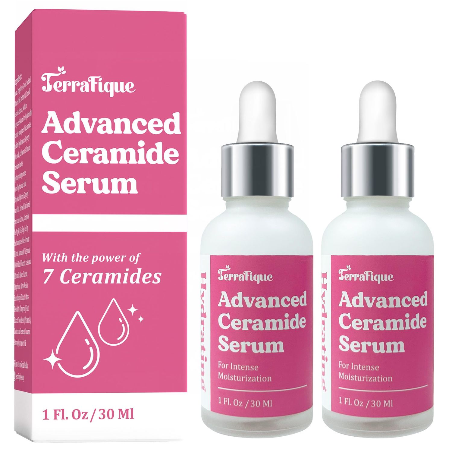 Terrafique Advanced Ceramide Serum - Hydrating - Also Contains Vitamin C, Niacinamide - Ceramide Moisturizer - 1 Fl Oz - Pack of 2