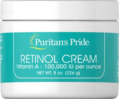 Puritan&#39;s Pride Retinol Cream With Vitamin A (100,000 IU Per Ounce), Daily Anti-Aging Face Moisturizer for Face, Neck, And D collet , Promotes Smooth and Hydrated Skin, 8 Ounce