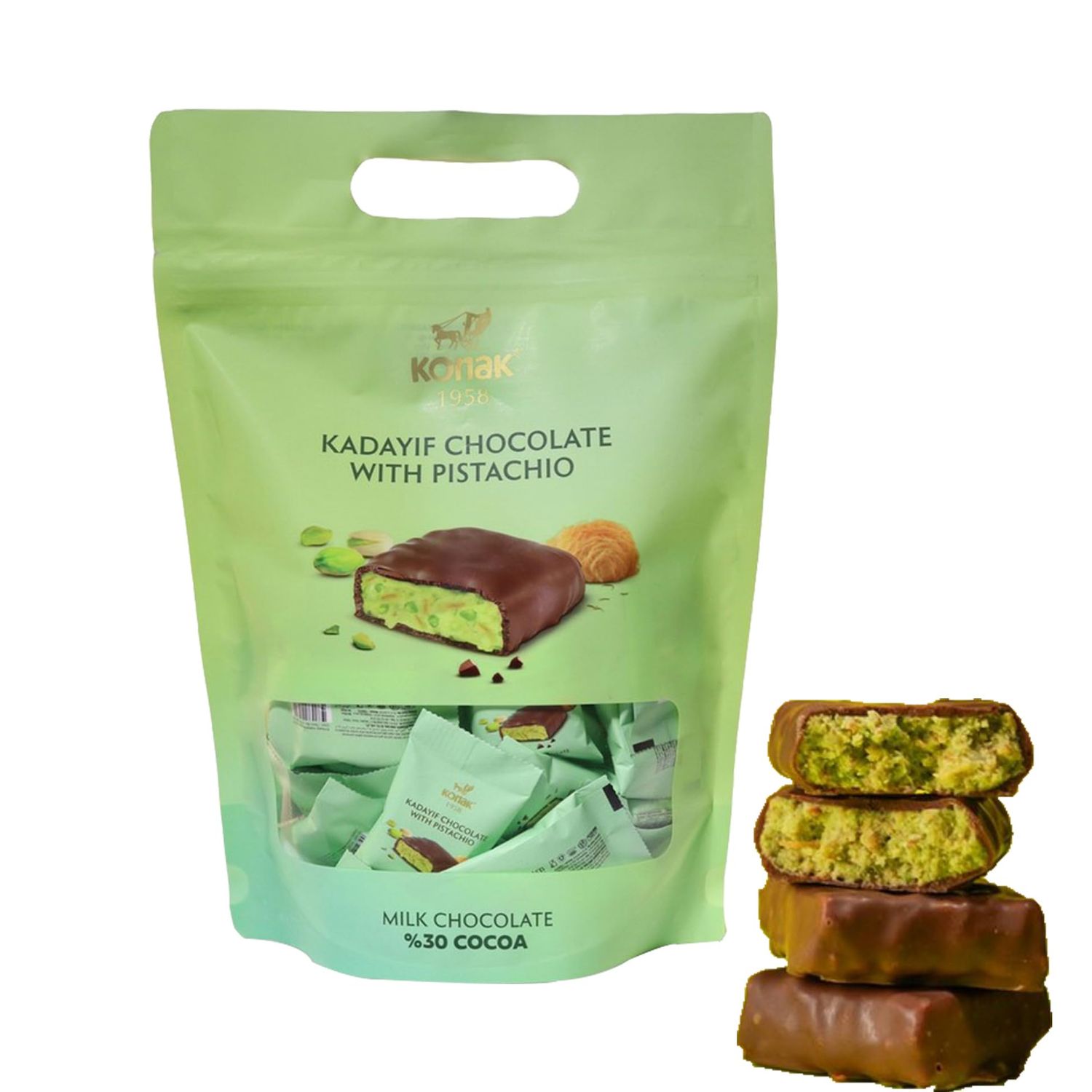 40 Count of Mini Dubai Chocolate Kunafa Pistachio Bar - Pistachio Chocolate Bars with Shredded Phyllo Dough - Fresh Daily Production, Perfect for Gifting - 1.1 lbs (500g) Aprox 40 Pieces
