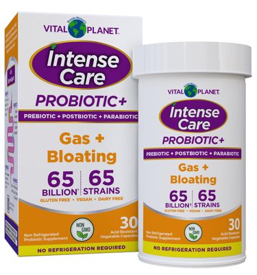 Vital Planet - Intense Care Gas Bloating Probiotics Plus Organic Prebiotics, Postbiotics, Parabiotics, Complete 4-in-1 Supplement for Adults, 65 Billion CFU, 65 Strains, Digestive and Immune 30 ct