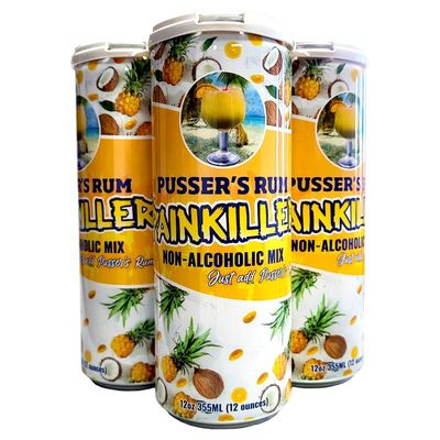 Pusser s Painkiller Cocktail Mix - Non-Alcoholic Tropical Juice Blend - Ready-to-Mix with Rum - Pineapple, Orange Coconut - 4 Pack (12oz Cans) - Makes 8 Cocktails - Shelf-Stable, Bar Quality