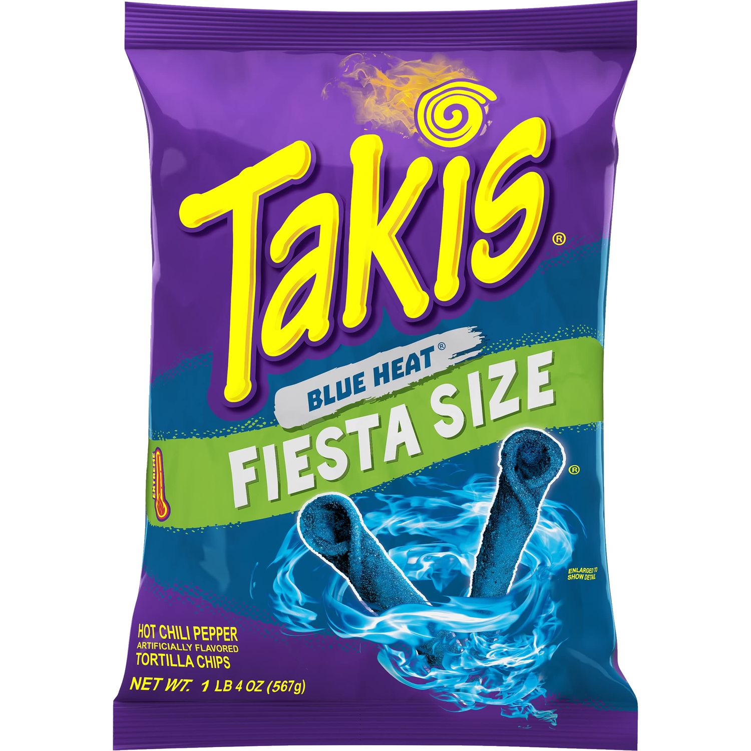 Takis Blue Heat Rolled Tortilla Chips, Hot Chili Pepper Artificially Flavored Spicy Chips, 20 Ounce Fiesta Size Bag
