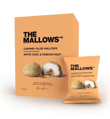 The Mallows Marshmallow Caramel Filled with Sea Buckthorn, White Chocolate and Passion Fruit Gourmet Marshmallows Snacking Marshmallows 5 Individually Wrapped Pieces