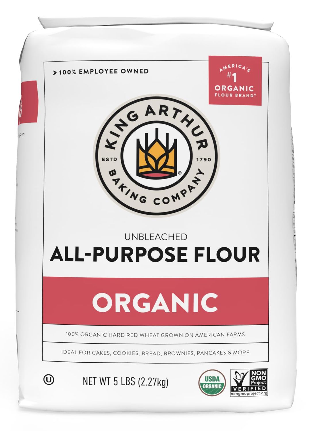 King Arthur Organic All Purpose Artisan Flour - Premium Unbleached Wheat for Baking Bread, Pizza, Cookies More - 5 lbs Bulk Pack of Versatile, High-Protein Baking Flour
