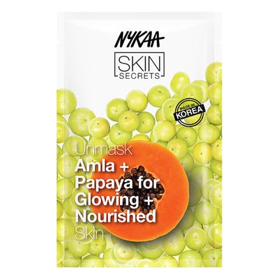 Nykaa Naturals Skin Secrets Bubble Sheet Mask, Amla and Papaya, 0.67 oz - Exfoliating, Acne Scar Lightening Sheet Face Mask - Pore Minimizing Mask