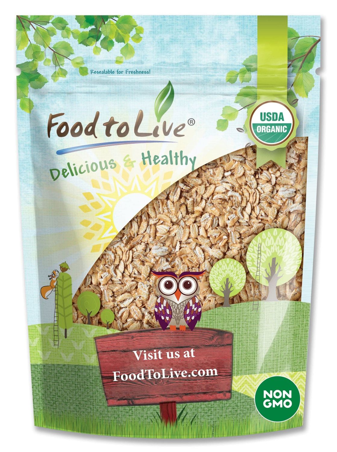 Food to Live Organic Rolled KAMUT Khorasan Wheat Flakes, 3 Pounds - Non-GMO, Whole Wheat Berries, Kosher, Bulk, Great for Cereal, Granola, Muffins, Milling into Flour for Baking, Product of the USA.