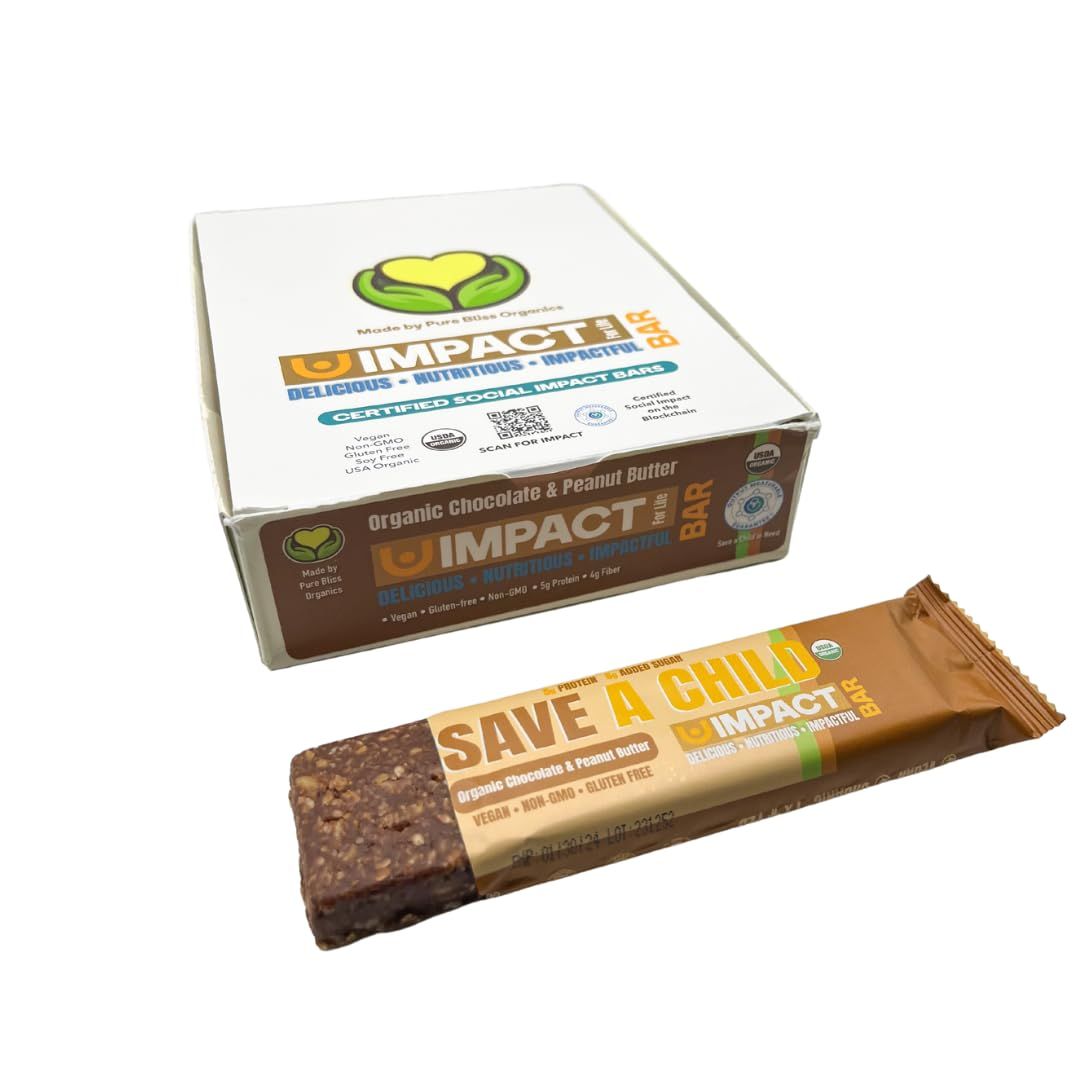 IMPACT FOR LIFE Bar - SAVE a Child with Each Bar - Organic Chocolate Peanut Butter- Vegan, Non-GMO, Gluten-Free Real Food Bar
