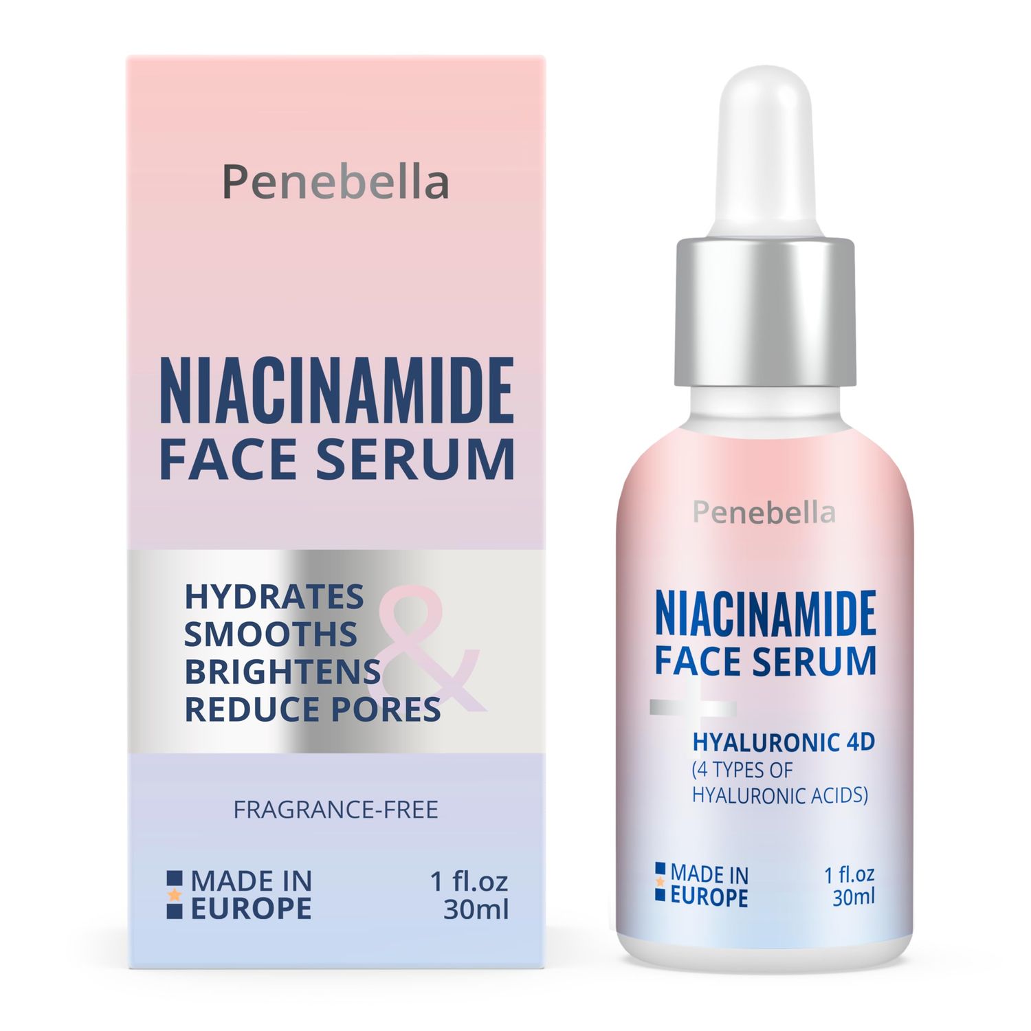 Penebella Niacinamide Face Serum - Vitamin B3, Hyaluronic Acid Panthenol - Hydrating, Improves Skin Radiance, Refines Skin Texture - Skin Care - Hyaluronic Acid Serum- 30ml