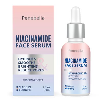 Penebella Niacinamide Face Serum - Vitamin B3, Hyaluronic Acid Panthenol - Hydrating, Improves Skin Radiance, Refines Skin Texture - Skin Care - Hyaluronic Acid Serum- 30ml