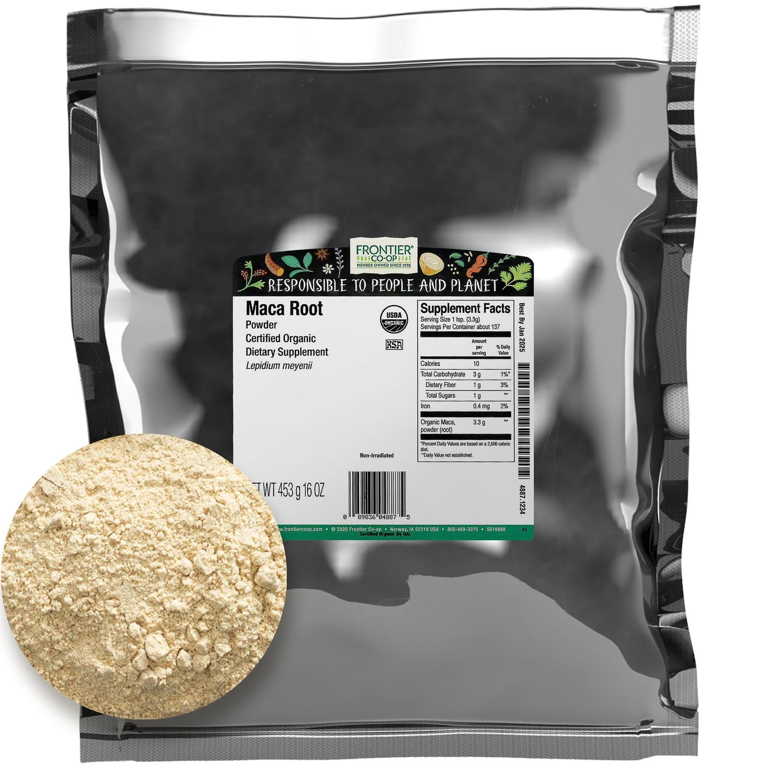 Frontier Bulk Maca Powder, Organic, 1 Pound