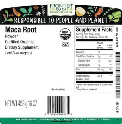 Frontier Bulk Maca Powder, Organic, 1 Pound