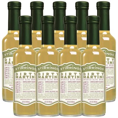 Stirrings 9 Pack Dirty Martini Mix Bitters 355ml Bottles - Real Ingredients No Preservatives Low Calories - Drink Mixer