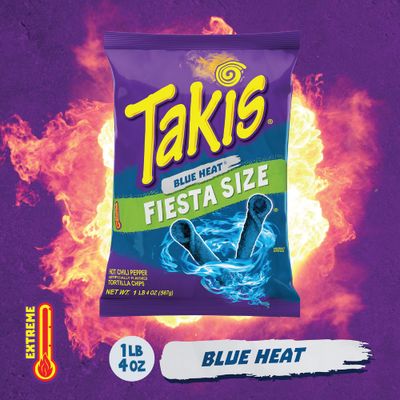 Takis Blue Heat Rolled Tortilla Chips, Hot Chili Pepper Artificially Flavored Spicy Chips, 20 Ounce Fiesta Size Bag