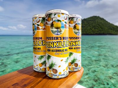 Pusser s Painkiller Cocktail Mix - Non-Alcoholic Tropical Juice Blend - Ready-to-Mix with Rum - Pineapple, Orange Coconut - 4 Pack (12oz Cans) - Makes 8 Cocktails - Shelf-Stable, Bar Quality
