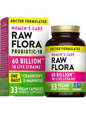 Raw Flora Probiotics for Women 60 Billion CFU 33 Vegan Capsules with Cranberry D-Mannose Vegan Gluten Free Vitamins by Nature&#39;s Truth