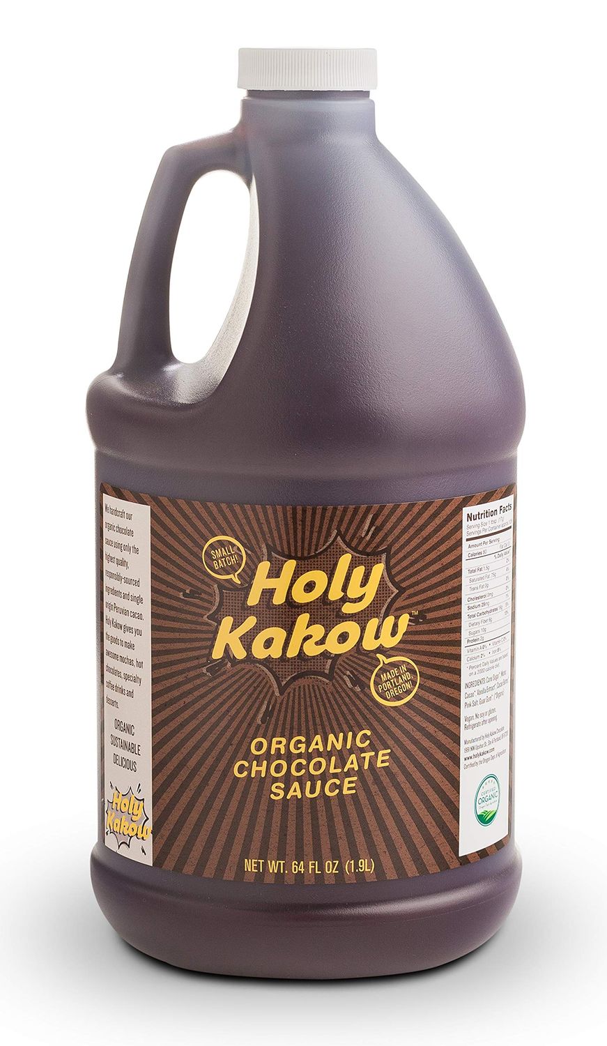Holy Kakow Organic Chocolate Syrup - Organic Chocolate Sauce, Organic, Add to Mochas, Waffles, Ice Cream, Made with Colombian Sugar, Real Food Ingredients, Specific Flavor - 64oz