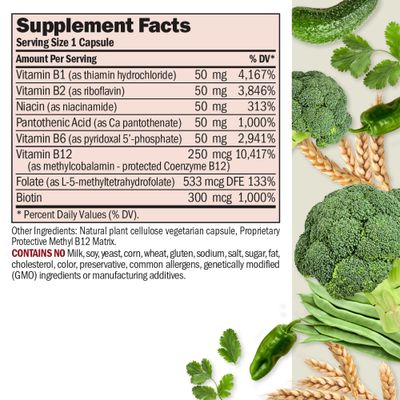 ANDREW LESSMAN High Potency B-Complex 60 Capsules - with High Levels of Folate Complex and Biotin, Promotes Cellular Growth, Energy, Immune Function, Detoxification, Fat Metabolism and More
