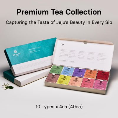 OSULLOC Premium Tea Collection (40 count, 10 flavors x 4 ea), Assorted Tea bag Sampler, Premium Organic Pure Blended Self Care Gift Set box from Jeju for Tea lovers