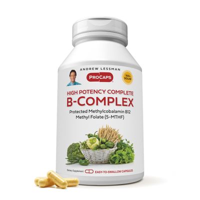 ANDREW LESSMAN High Potency B-Complex 60 Capsules - with High Levels of Folate Complex and Biotin, Promotes Cellular Growth, Energy, Immune Function, Detoxification, Fat Metabolism and More
