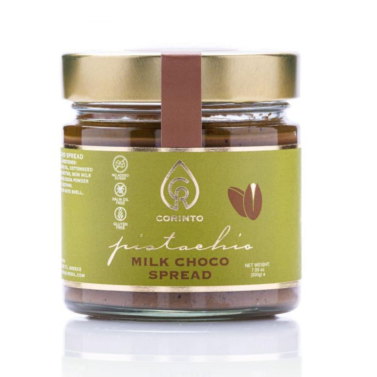 CORINTO Milk Choco Pistachio Cream Spread - Premium Nutty Rich Pistachio Paste for Dubai Chocolate Bars Pastries - 20 Greek Pistachios - Palm Oil Free, Vegan, Gluten Free Dessert Spread - 7.05oz