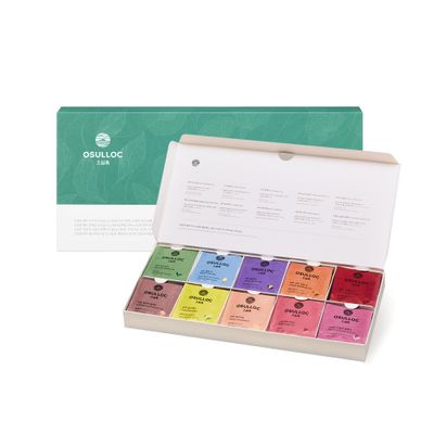 OSULLOC Premium Tea Collection (40 count, 10 flavors x 4 ea), Assorted Tea bag Sampler, Premium Organic Pure Blended Self Care Gift Set box from Jeju for Tea lovers