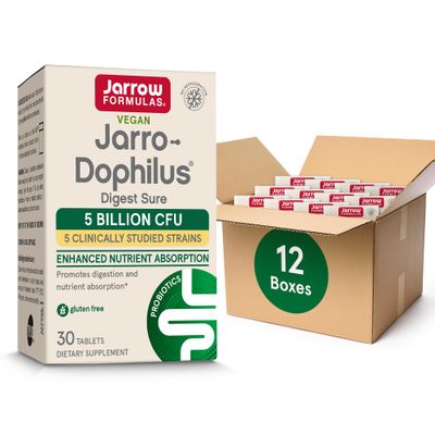 Jarrow Formulas Jarro-Dophilus Digest Sure Tablets, 5 Billion CFU Supplement for Immune Support, 30 Bilayer Tablets, 30 Day Supply(Pack of 12)