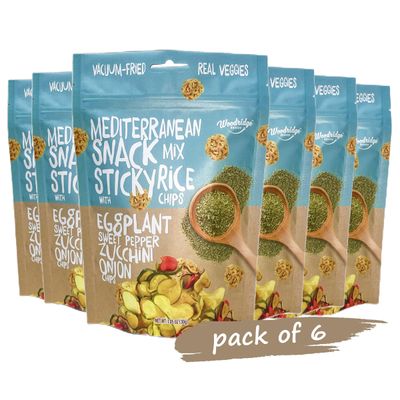 Woodridge Snacks Vacuum Fried Veggies with Sticky Rice Chips Mediterranean Mix 6 Pack 1.06 OZ (30g) Bags