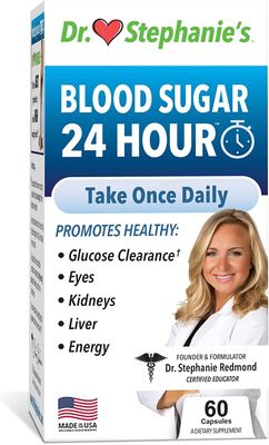 Blood Sugar 24 Hour - 7 in 1 Formula with Cinnamon, Banaba, Chromium, Milk Thistle, More - Once Daily Supplement by Dr. Stephanie&#39;s