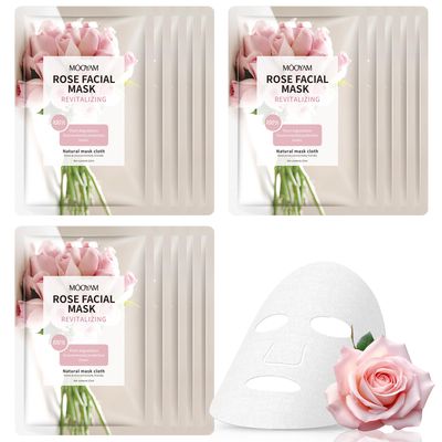Pink Face Masks Skincare For All Skin Type, Hydrating Facial Masks for Women Skin Care, Deeping Moisturizing Premium Facial Sheet Mask, Rose Facial Mask Suitable for Sensitive Skin Types 15 Sheets
