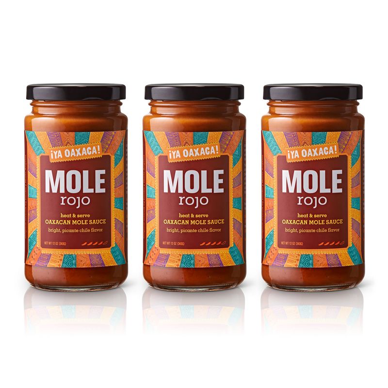 Ya Oaxaca - Mole Sauce - Rojo - Bold Spice - Blend of Smoked Dried Chiles, Spices, House Made Chocolate - Vegan, Non-GMO, Gluten Free - Great on Enchiladas, Tacos, Nachos, Tortillas - 12oz (3pk)