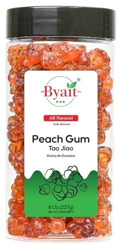 Byait Dried Peach Gum 8 Oz, Approx. 75 Pieces, Tao Jiao, Edible Flavorless Peach Resin, All-Natural Ingredient for Traditional Chinese Desserts, Drinks, Soups, No Additives