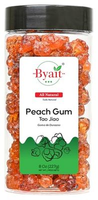 Byait Dried Peach Gum 8 Oz, Approx. 75 Pieces, Tao Jiao, Edible Flavorless Peach Resin, All-Natural Ingredient for Traditional Chinese Desserts, Drinks, Soups, No Additives