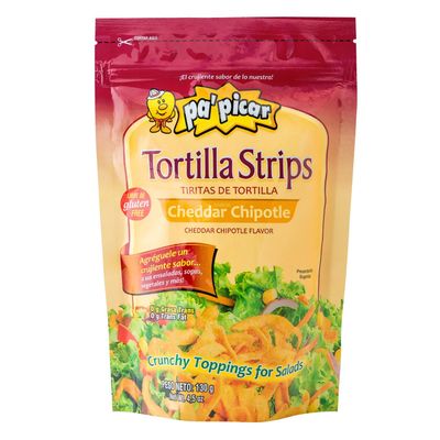 Pa&#39;Picar Tortilla Strips Cheddar Chipotle From Costa Rica - Crunchy Toppings For Salads And Soups - Gluten-Free - 130 Grams 4.58 Ounces Bag - Salad Crunch&quot;