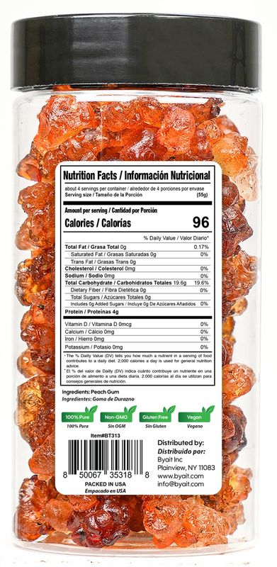 Byait Dried Peach Gum 8 Oz, Approx. 75 Pieces, Tao Jiao, Edible Flavorless Peach Resin, All-Natural Ingredient for Traditional Chinese Desserts, Drinks, Soups, No Additives