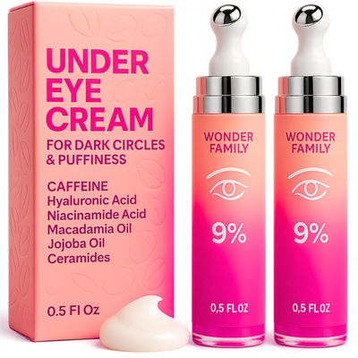Caffeine Under Eye Cream for Puffiness and Bags Under Eyes - Roller for Puffy Eyes and Dark Circles Under Eye Treatment for Women, Men - Hyaluronic Acid and Niacinamide Serum (2-pack)