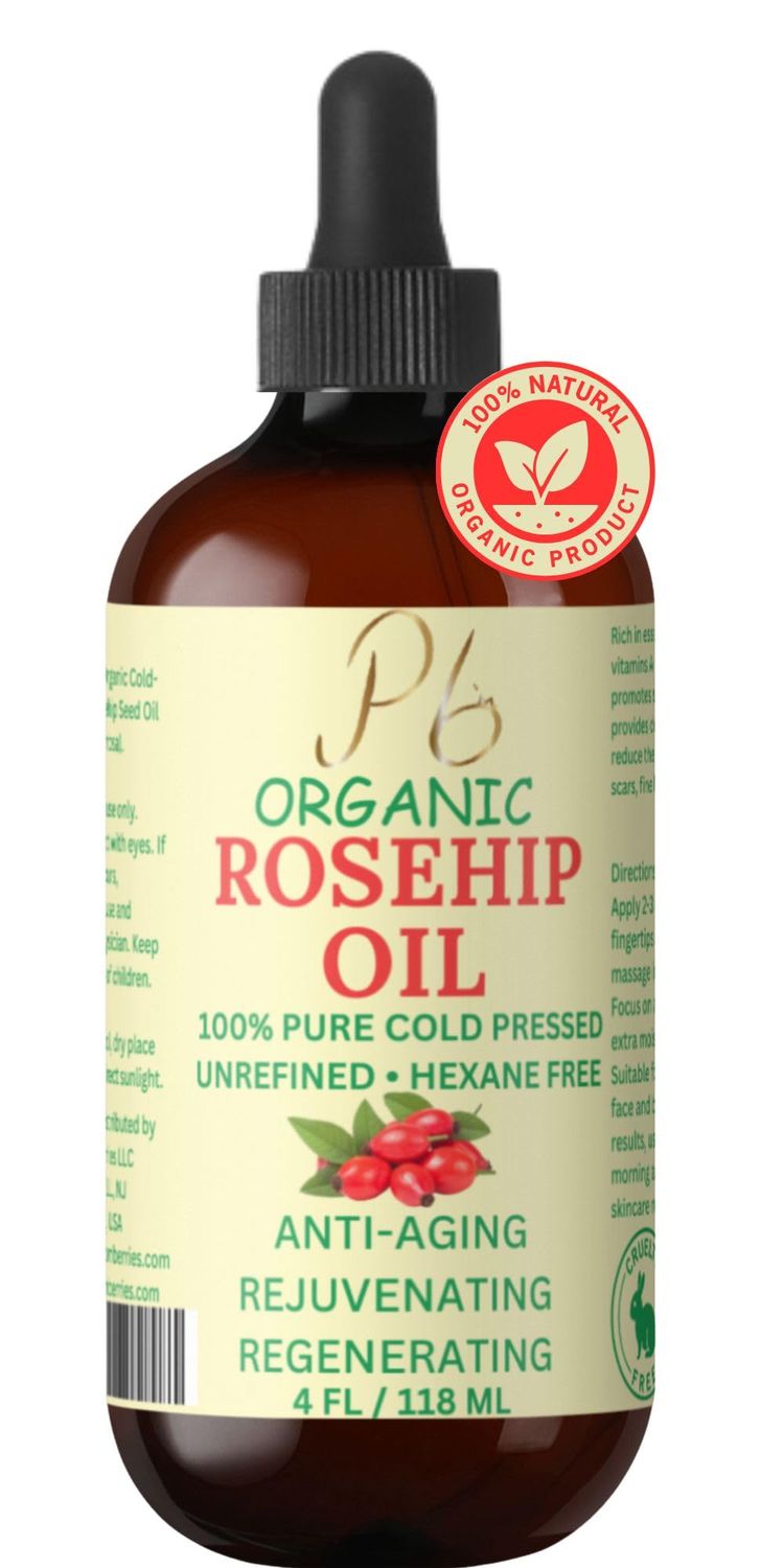 Pomberries Organic Rosehip Seed Oil - 100 Pure Cold-Pressed Unrefined Rose Hip Oil for Hair Skin Care, Hydrating Rosehip Face Oil for Daily Use - 4 fl oz