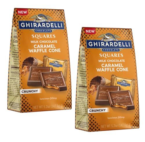 GHIRARDELLI Milk Chocolate Caramel Waffle Cone Squares - Pack of 2 - Delicious Chocolate with a Caramel Inside and Pieces of Waffle Cone in the Chocolate