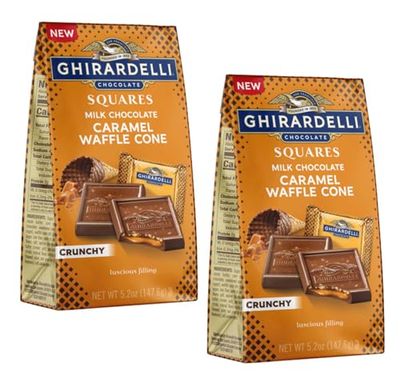 GHIRARDELLI Milk Chocolate Caramel Waffle Cone Squares - Pack of 2 - Delicious Chocolate with a Caramel Inside and Pieces of Waffle Cone in the Chocolate