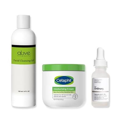 &#39;Cetaphil&#39; Hydrating Moisturizing Cream The &#39;Ordinary&#39; Hyaluronic Acid 1 oz. Cleansing Gel Alive Intensity 4 oz.