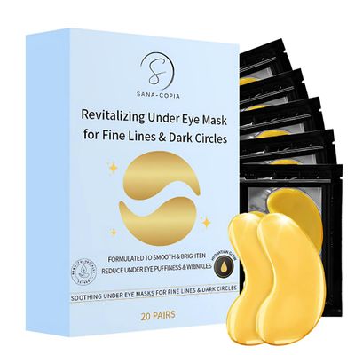 SANA-COPIA Under Eye Masks - Hydrating Eye Patches for Puffy Eyes Wrinkles - Anti-Aging, Brightening, Vegan Clean Beauty - Reduce Undereye Bags Dark Circles for Women Men - 20 Pairs (Gold)